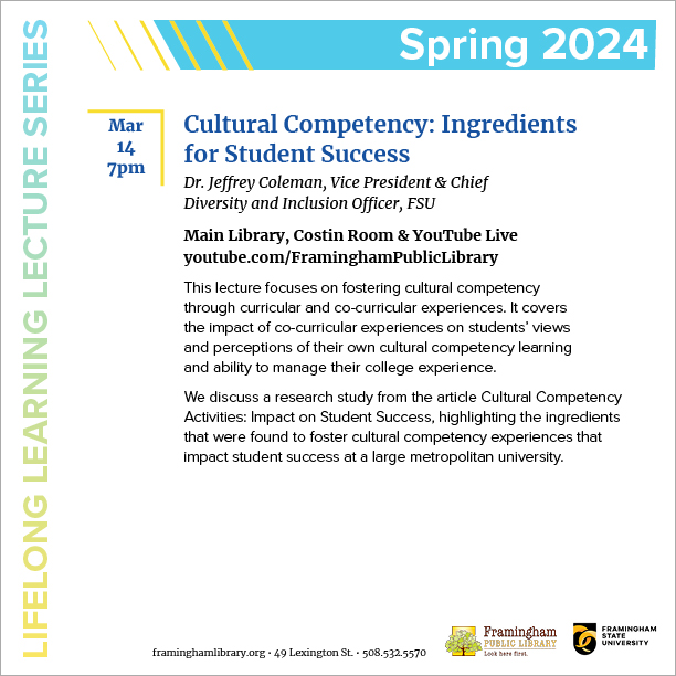 * POSTPONED * Lifelong Learning Lecture: Cultural Competency: Ingredients for Student Success thumbnail Photo