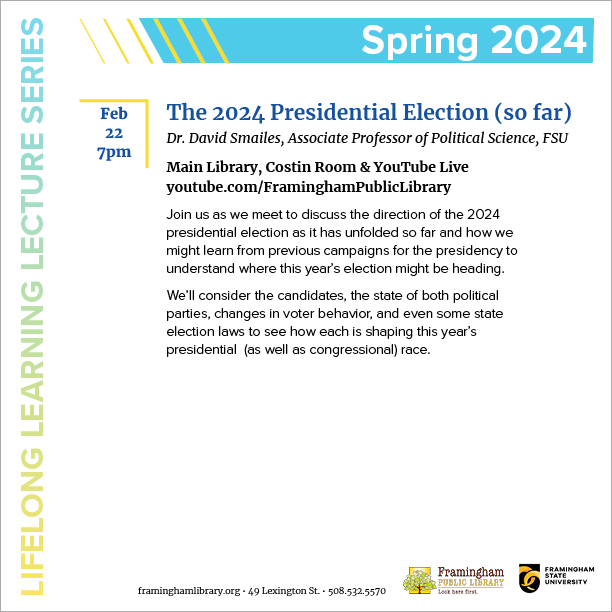 Lifelong Learning Lecture: The 2024 Presidential Election (so far) thumbnail Photo