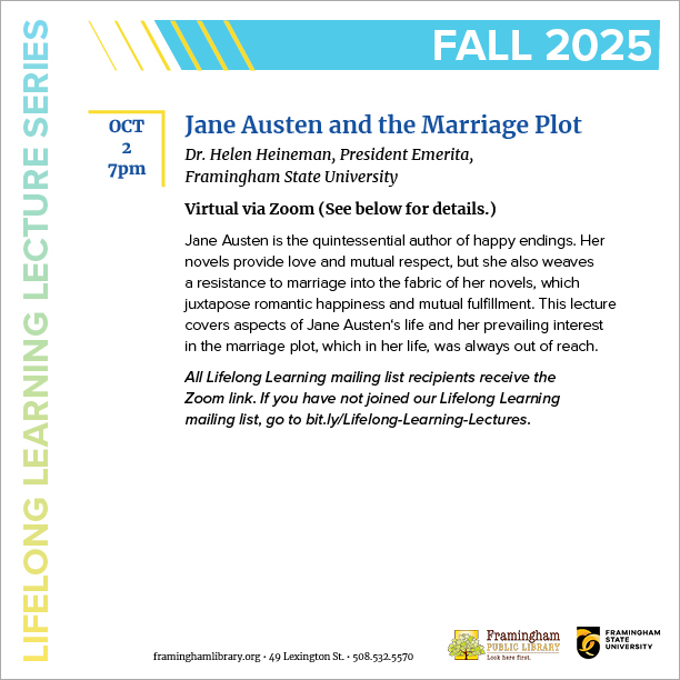 Lifelong Learning Lecture: Jane Austen and the Marriage Plot thumbnail Photo