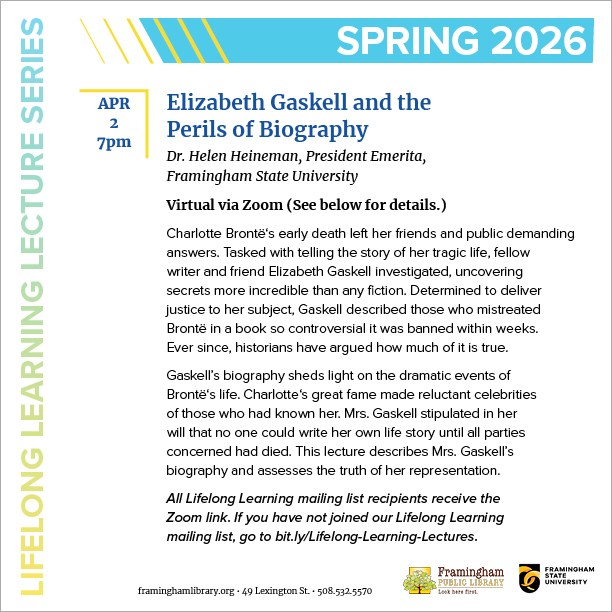 Lifelong Learning Lecture: Elizabeth Gaskell and the Perils of Biography thumbnail Photo