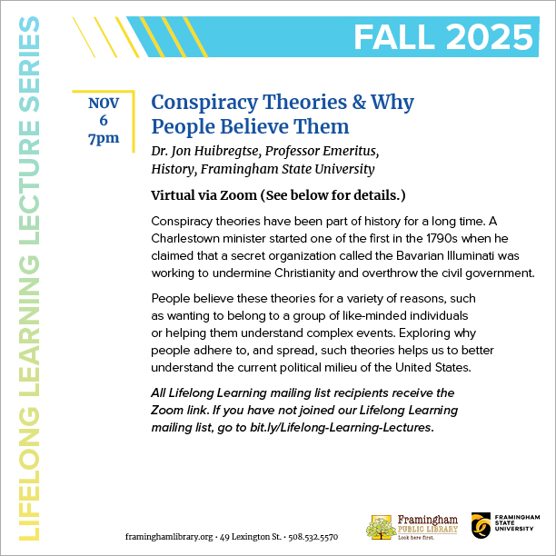 Lifelong Learning Lecture: Conspiracy Theories & Why People Believe Them thumbnail Photo
