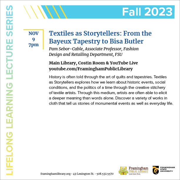 Lifelong Learning Lecture: “Textiles as Storytellers: from the Bayeux Tapestry to Bisa Butler” thumbnail Photo