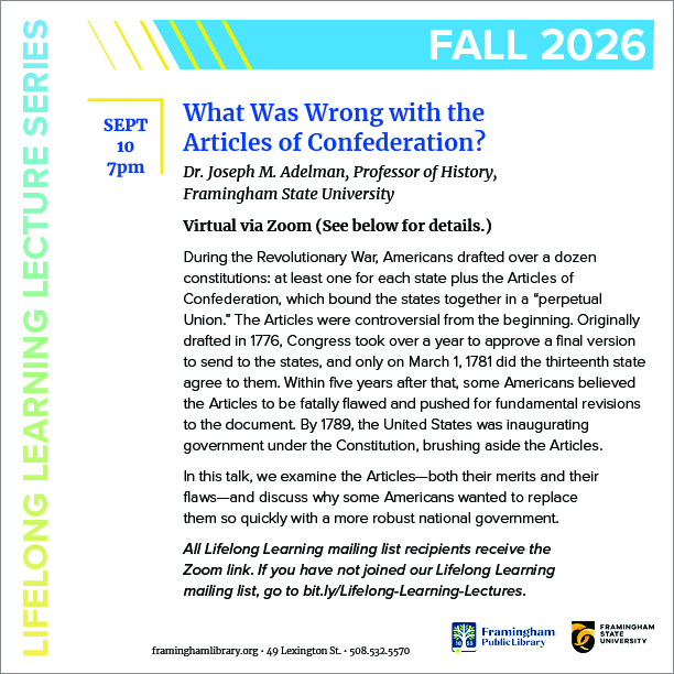 Lifelong Learning Lecture: What Was Wrong with the Articles of Confederation? thumbnail Photo