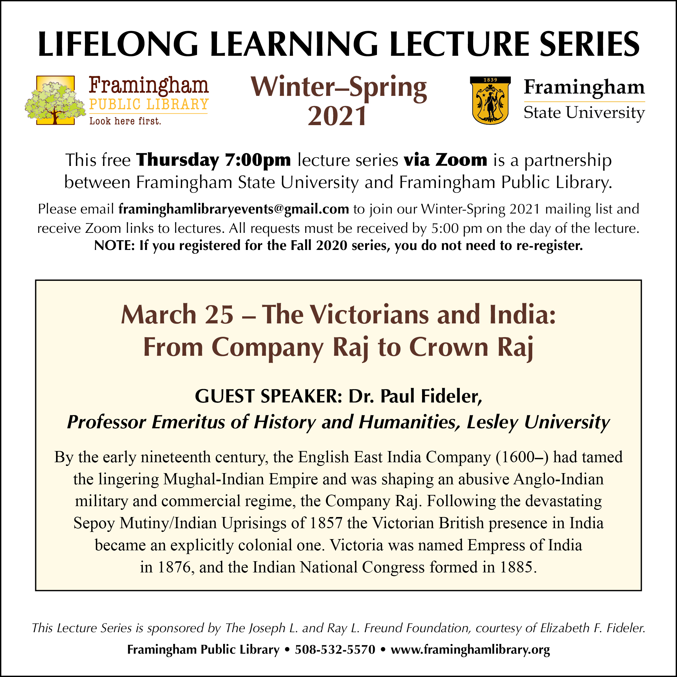 Lifelong Learning Lecture Series: The Victorians and India: From Company Raj to Crown Raj thumbnail Photo