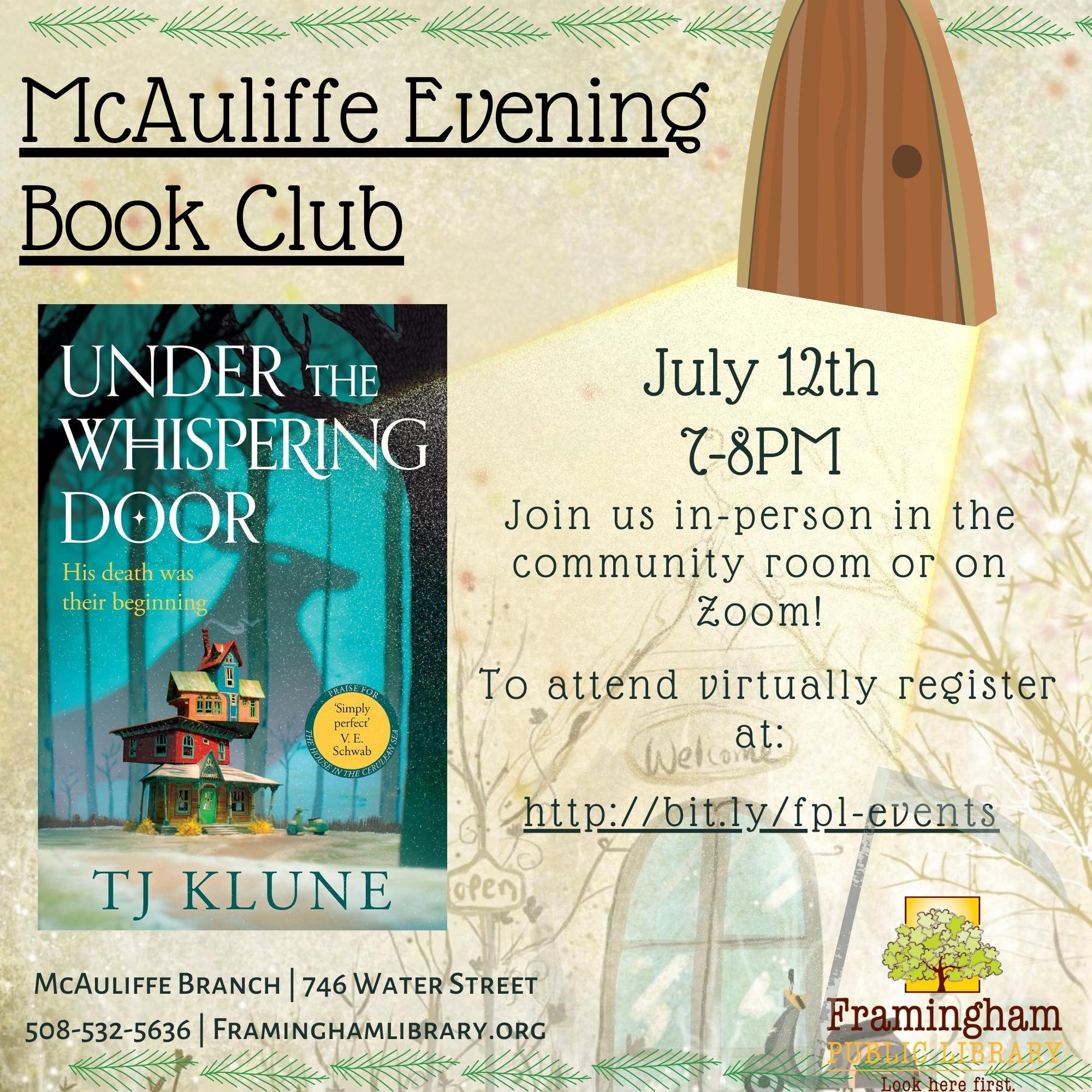 McAuliffe Evening Book Club: Under The Whispering Door by T.J. Klune thumbnail Photo