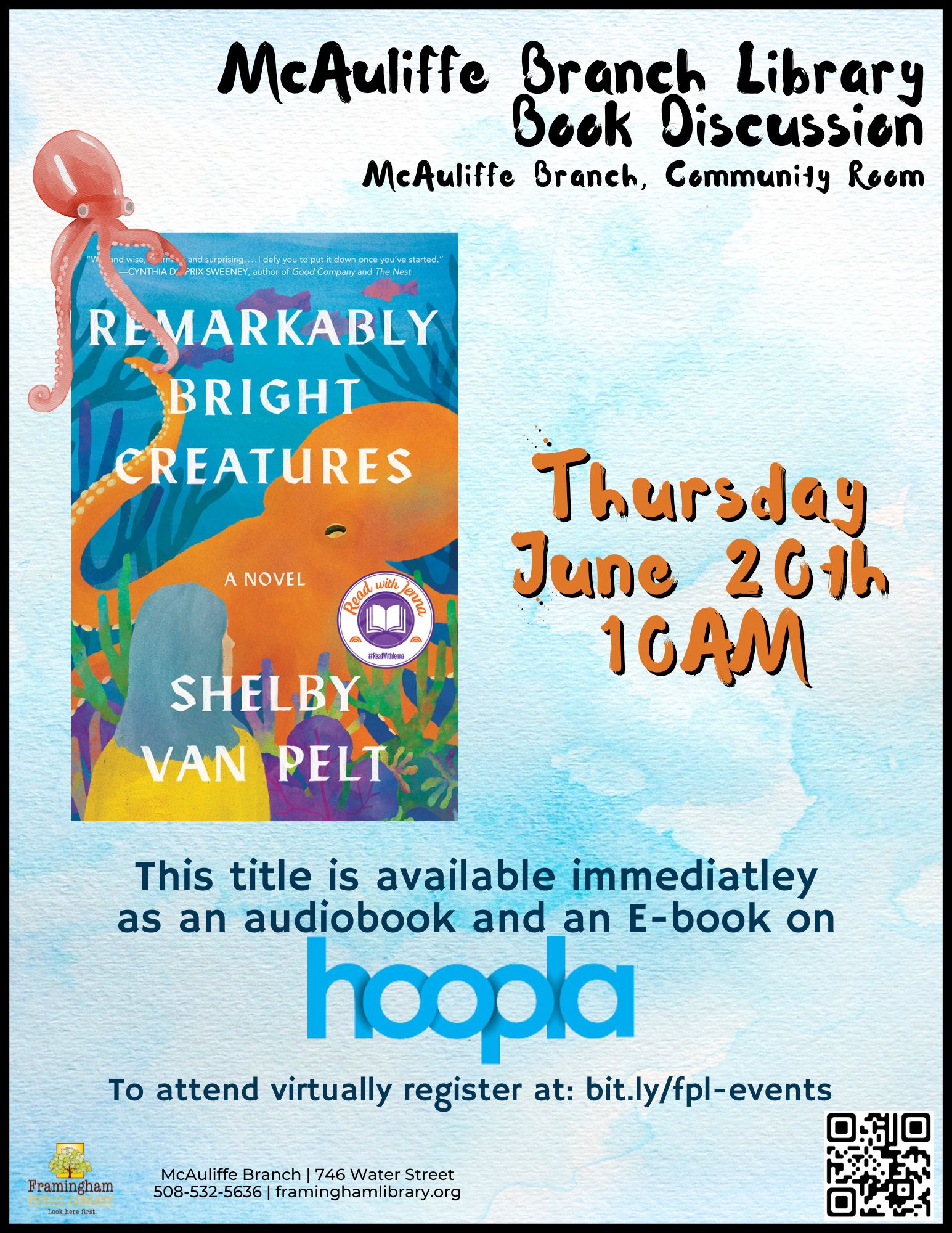 McAuliffe Morning Book Club: Remarkably Bright Creatures by Shelby Van Pelt thumbnail Photo