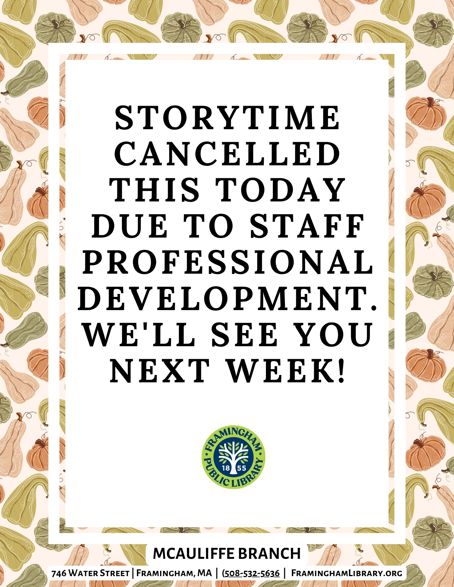 CANCELLED: Storytime at the McAuliffe Branch thumbnail Photo