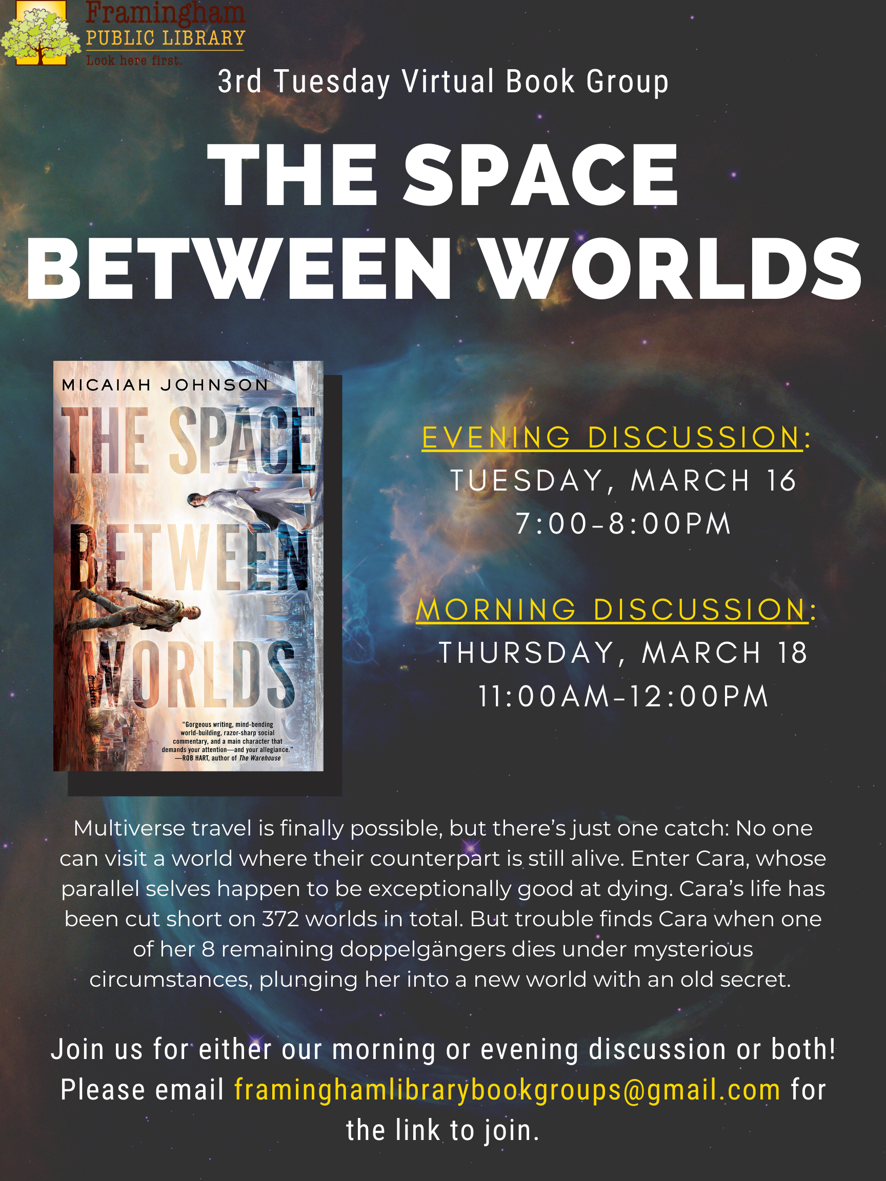 Virtual Book Discussion: The Space Between Worlds by Micaiah Johnson thumbnail Photo