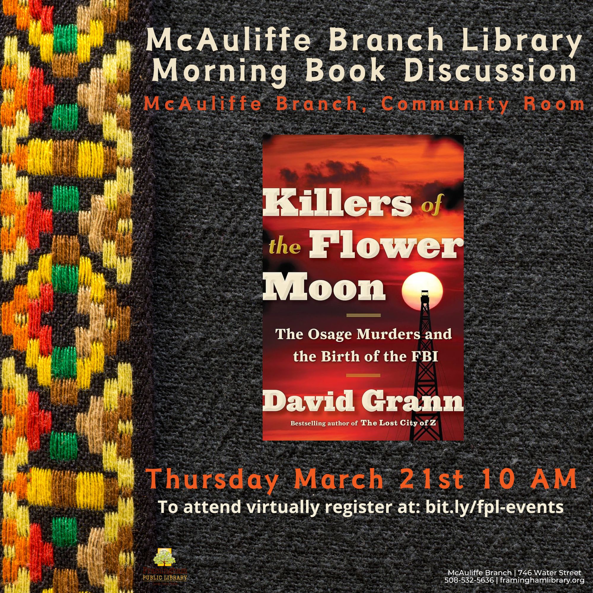 McAuliffe Morning Book Discussion: Killers of the Flower Moon by David Grann thumbnail Photo