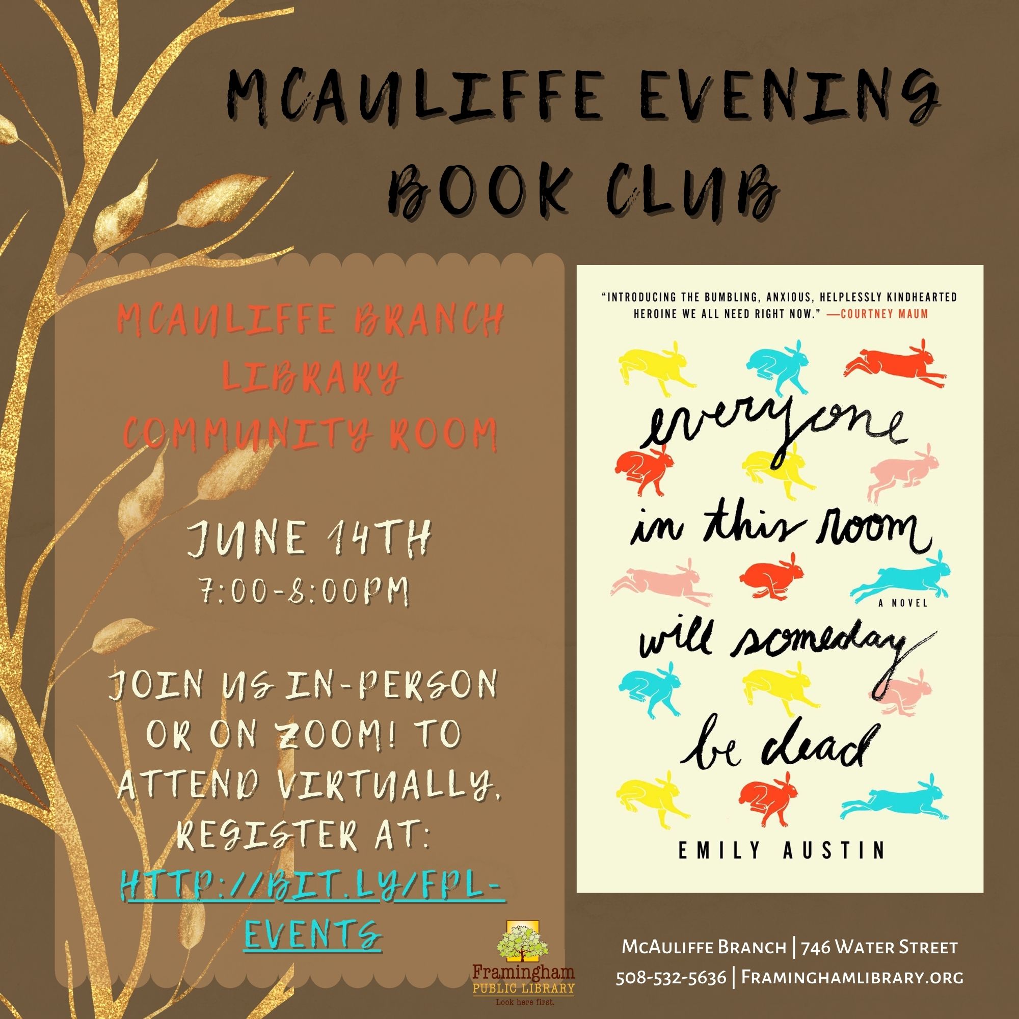 McAuliffe Evening Book Club: Everyone in This Room Will Someday Be Dead by Emily R. Austin thumbnail Photo