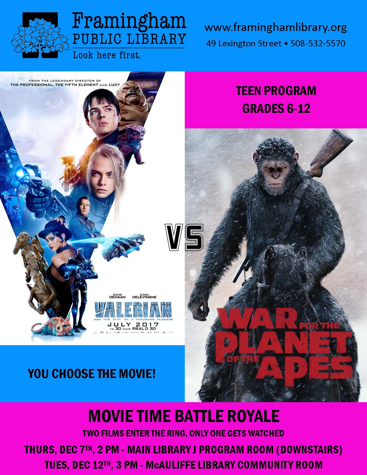 Main Library Movie Battle Royale: Valerian vs. War for the Planet of the Apes thumbnail Photo