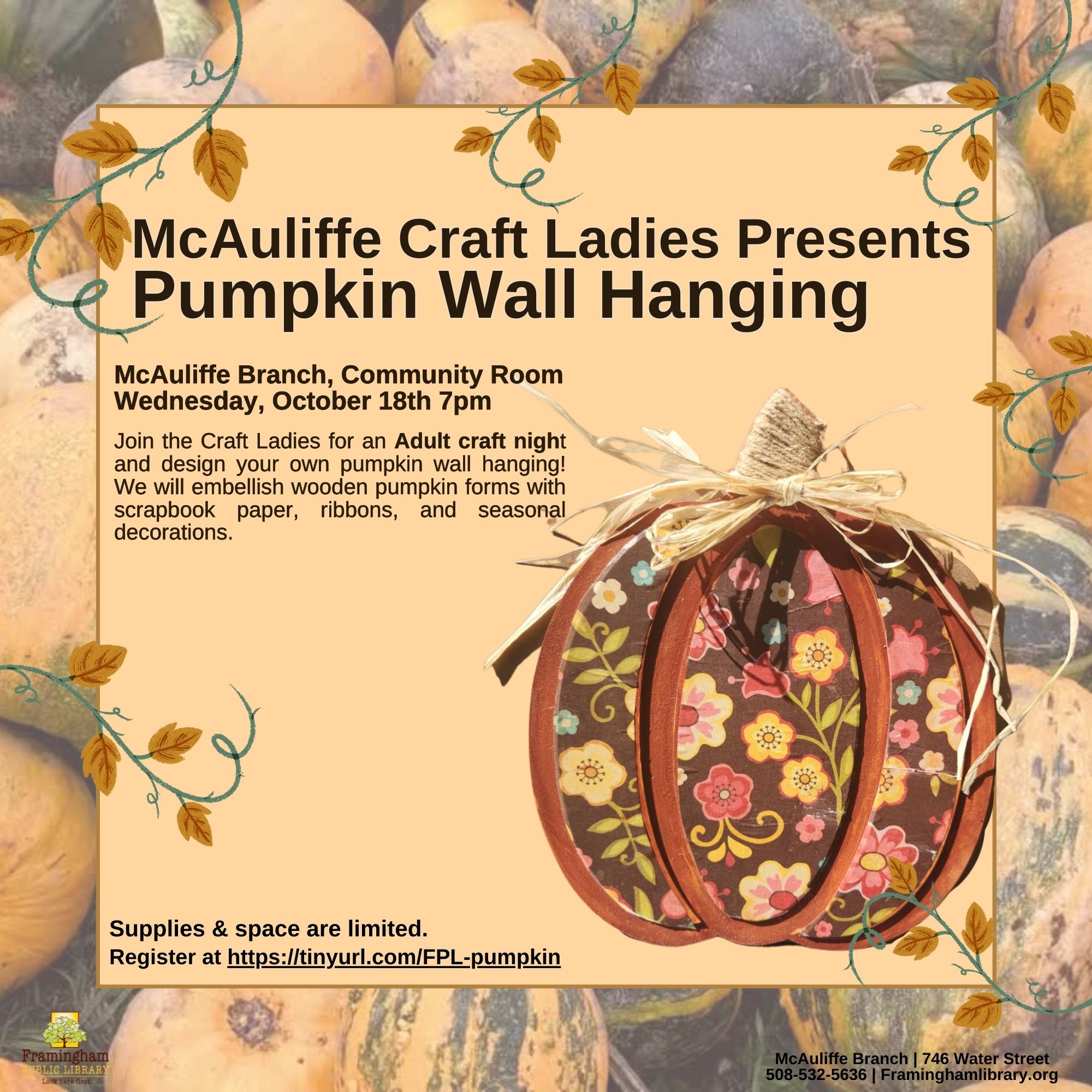 McAuliffe Craft Ladies: Pumpkin Wall Hanging thumbnail Photo