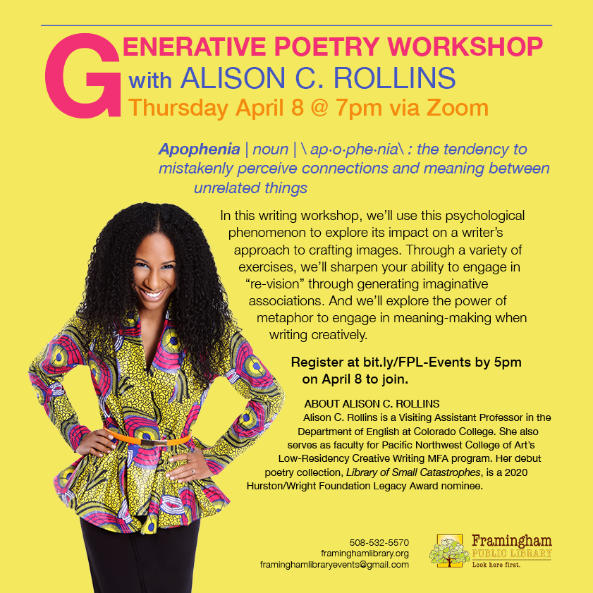 “Generative Poetry Writing Workshop”, presented by Alison C. Rollins thumbnail Photo