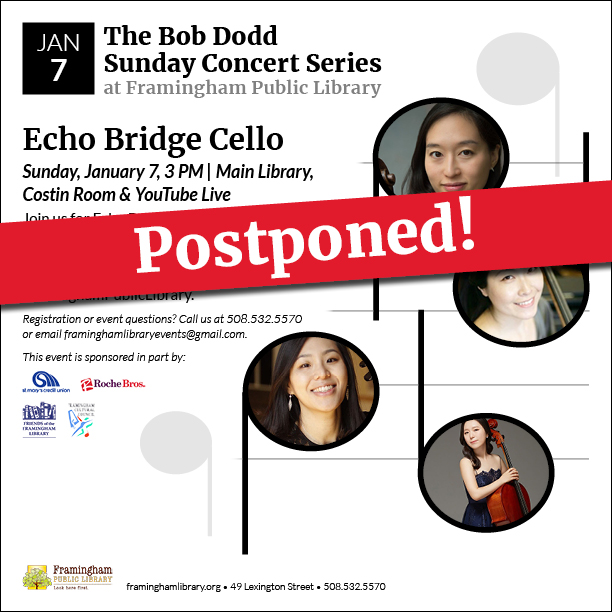 * POSTPONED! *Bob Dodd Sunday Concert Series: Echo Bridge Cello thumbnail Photo
