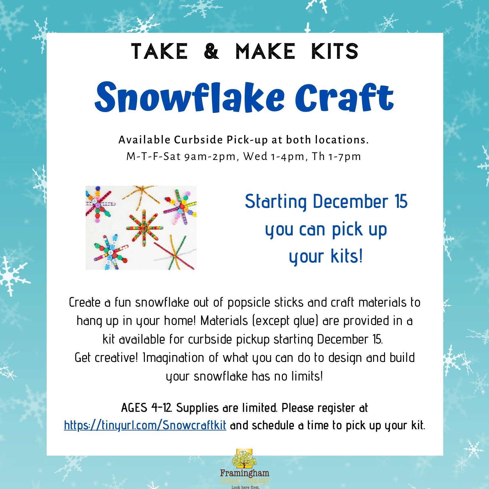 ALL KITS RESERVED: Take & Make Kit: Snowflake Craft thumbnail Photo