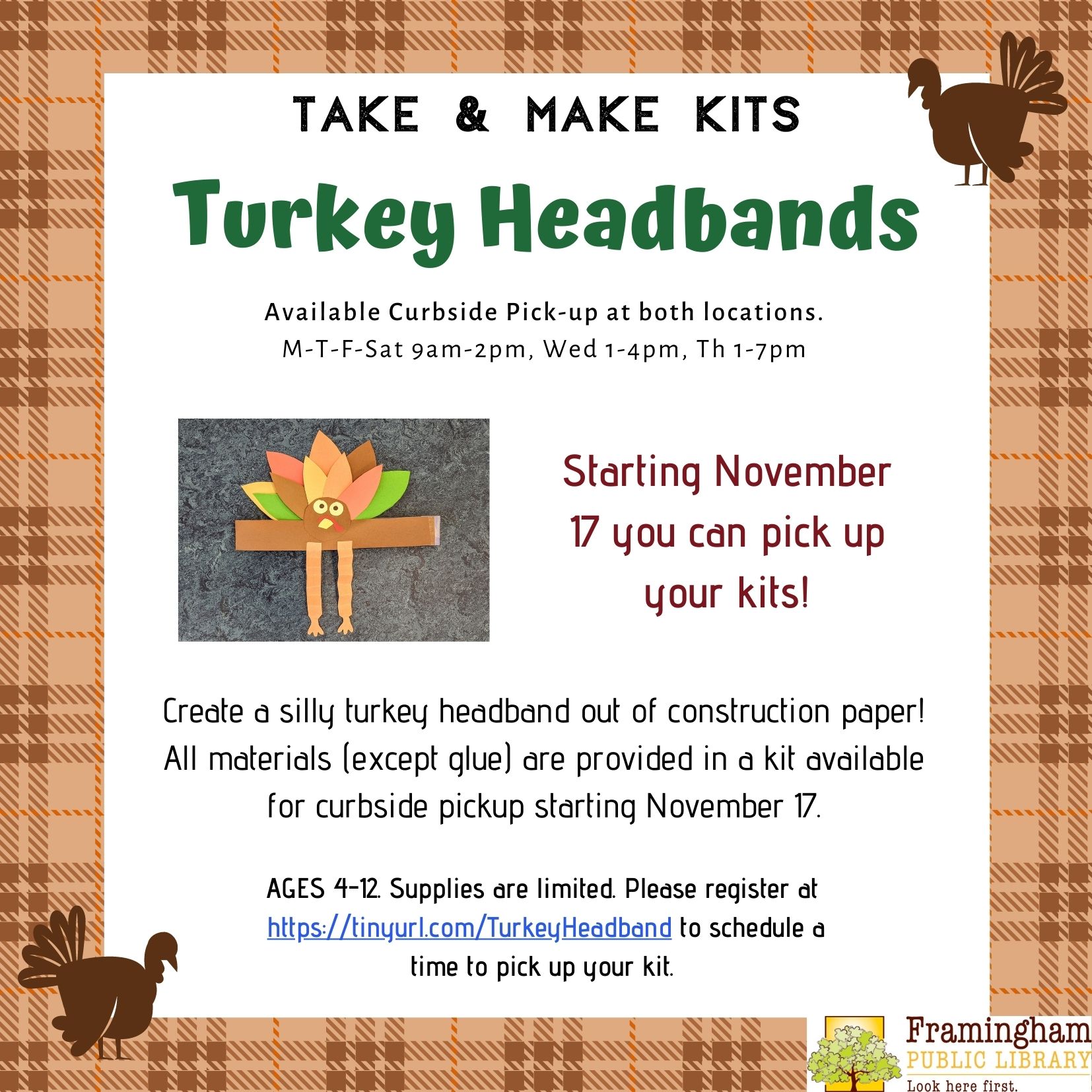 ALL KITS RESERVED: Take & Make Kit: Turkey Headband Craft thumbnail Photo