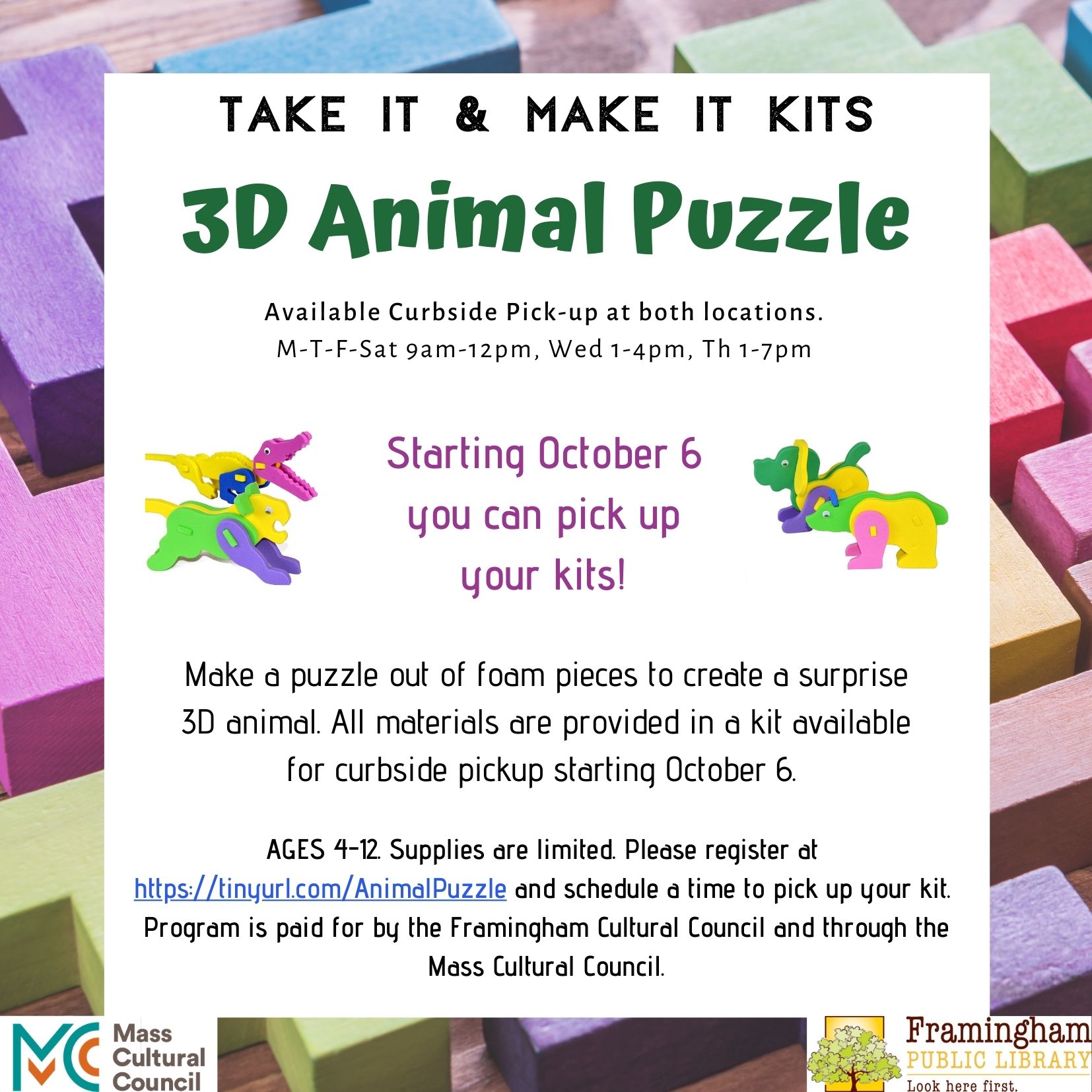 ALL KITS RESERVED: Take and Make Kit: 3D Puzzle Foam Animals thumbnail Photo