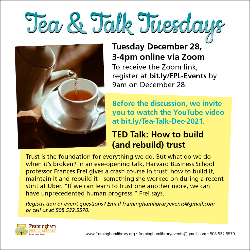 Tea & Talk Tuesdays: TED Talk: How to build (and rebuild) trust thumbnail Photo