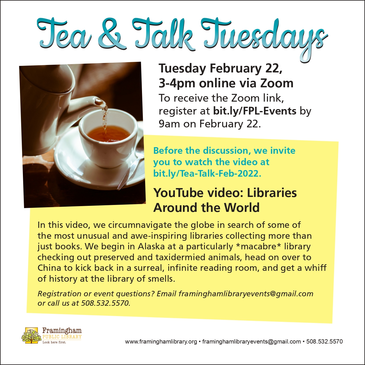 Tea & Talk: Libraries Around the World thumbnail Photo