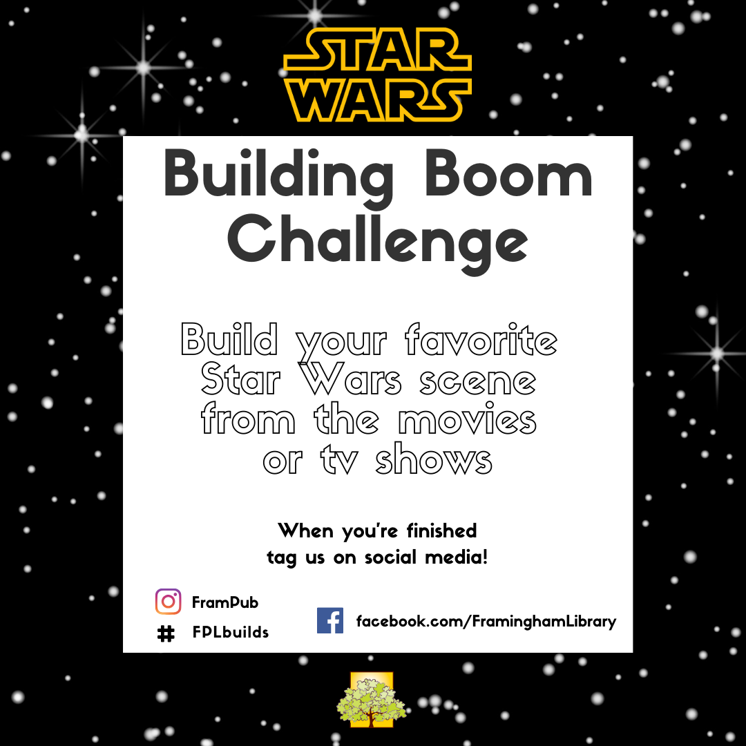 Building Boom Challenge text reads build your favorite star wars scene from the movies or tv shows