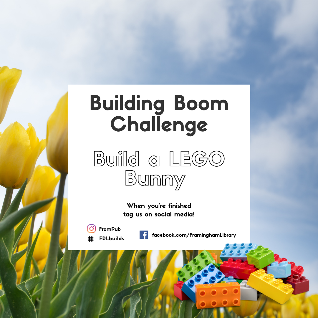 Building Boom Challenge: Build a LEGO bunny. When you are finished, tag us on social media at #frampub #fplreads