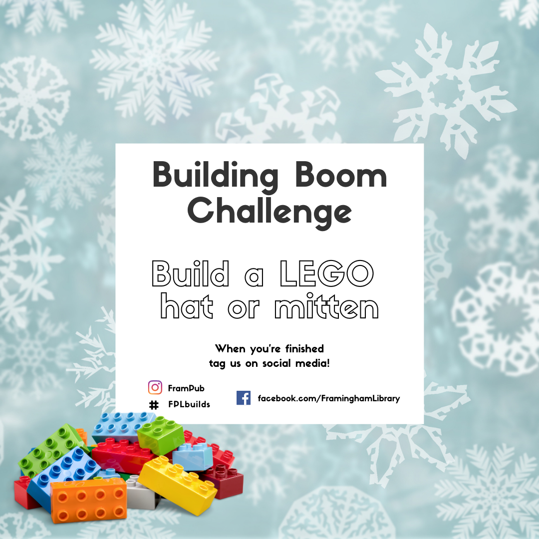 Building Boom Challenge: Build a LEGO hat or mitten. When you are finished, tag us on social media at #frampub #fplreads